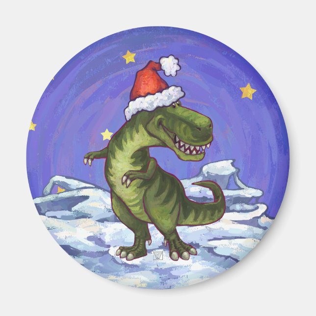 Tyrannosaurus Christmas Magnet (Front)