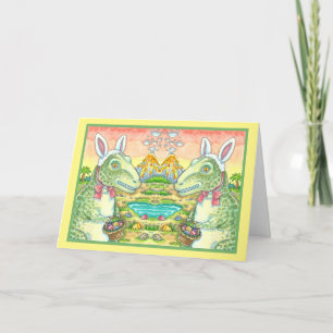 TYRANNOSAURUS,  CUTE T-REX, EASTER BUNNY DINO HOLIDAY CARD