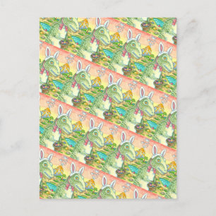 TYRANNOSAURUS, CUTE T-REX, EASTER BUNNY DINO HOLIDAY POSTCARD