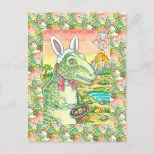 TYRANNOSAURUS, CUTE T-REX, EASTER BUNNY DINO HOLIDAY POSTCARD