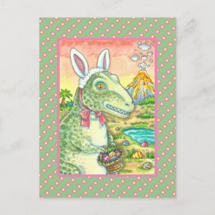 TYRANNOSAURUS, CUTE T-REX, EASTER BUNNY DINO HOLIDAY POSTCARD