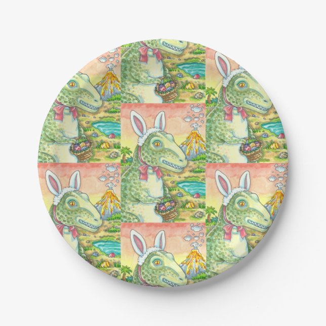 TYRANNOSAURUS,  CUTE T-REX, EASTER BUNNY DINO PAPER PLATE (Front)