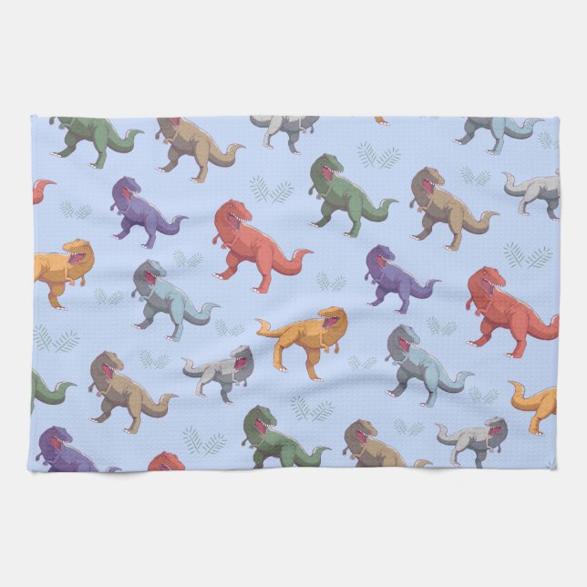 Tyrannosaurus Dinosaur dino Pattern Cute Summer Tea Towel (Horizontal)