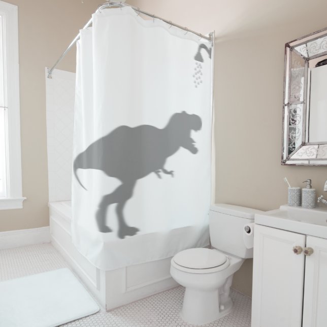 Tyrannosaurus Dinosaur Silhouette Shadow Behind Shower Curtain (In Situ)