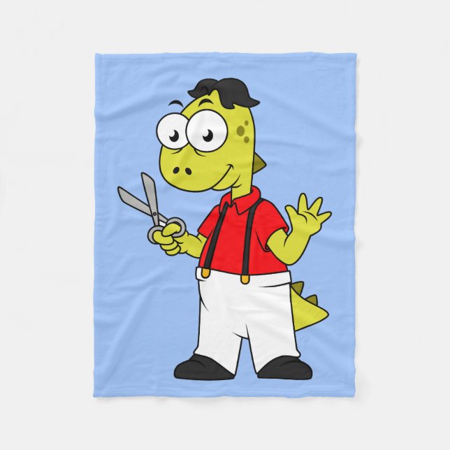 Tyrannosaurus Rex Barber With Scissors. Fleece Blanket (Front)