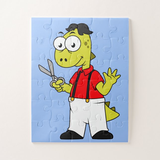 Tyrannosaurus Rex Barber With Scissors. Jigsaw Puzzle (Vertical)