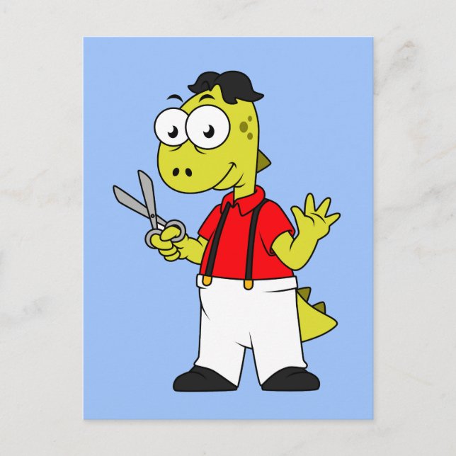 Tyrannosaurus Rex Barber With Scissors. Postcard (Front)