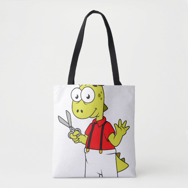 Tyrannosaurus Rex Barber With Scissors. Tote Bag (Front)