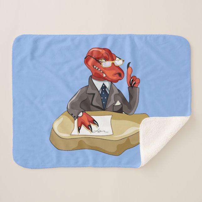 Tyrannosaurus Rex Boss Sitting At A Desk. 2 Sherpa Blanket (Front (Horizontal))