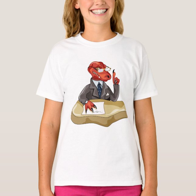 Tyrannosaurus Rex Boss Sitting At A Desk. 2 T-Shirt (Front)