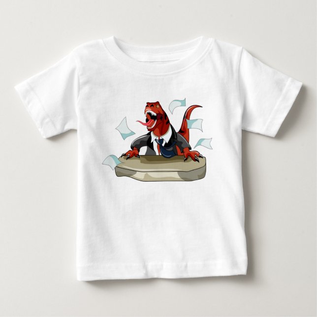 Tyrannosaurus Rex Boss Sitting At A Desk. Baby T-Shirt (Front)