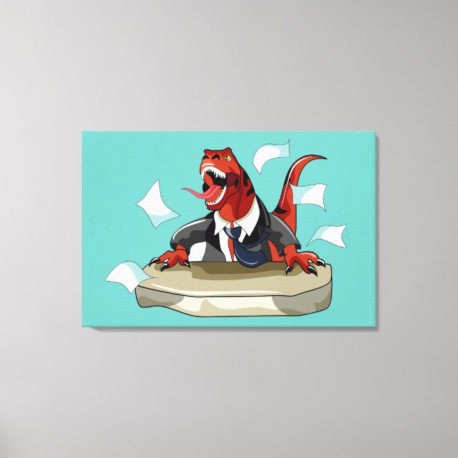 Tyrannosaurus Rex Boss Sitting At A Desk. Canvas Print (Front)