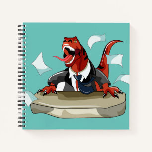 Tyrannosaurus Rex Boss Sitting At A Desk. Notebook