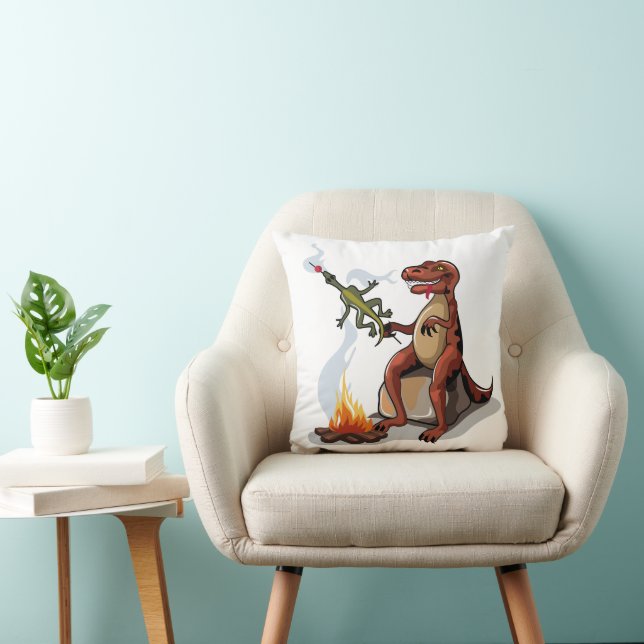 Tyrannosaurus Rex Cooking Food Over A Campfire. Cushion (Chair)