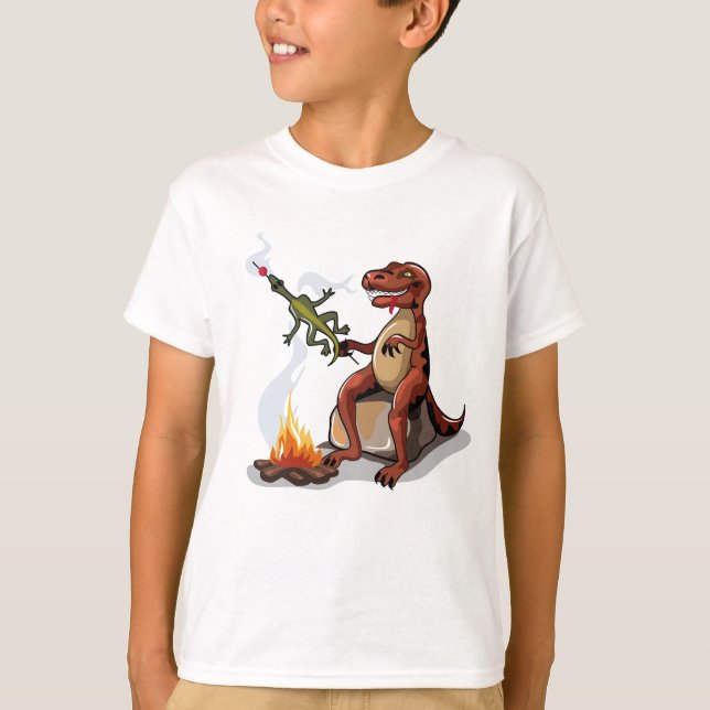 Tyrannosaurus Rex Cooking Food Over A Campfire. T-Shirt (Front)
