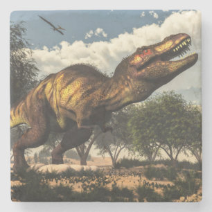 Tyrannosaurus rex dinosaur and its eggs stone coaster