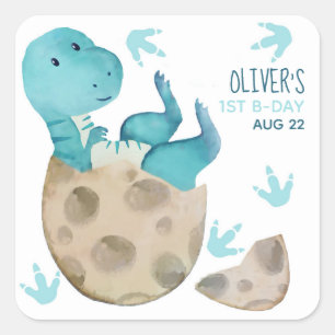 Tyrannosaurus Rex Dinosaur Boy 1st Birthday Party Square Sticker