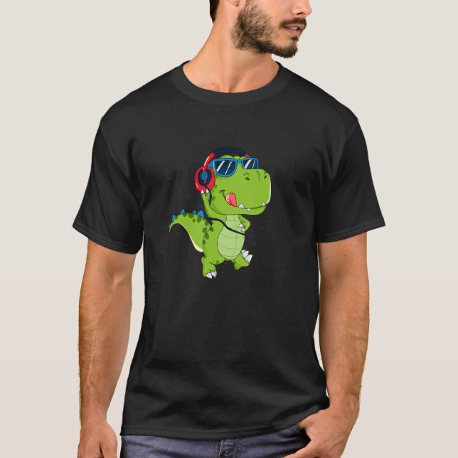 Tyrannosaurus Rex Dinosaur Headphones T-Shirt (Front)
