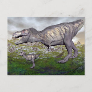 Tyrannosaurus rex dinosaur mum and baby- 3D render Postcard