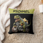Tyrannosaurus Rex Dinosaur Riding a Motorcycle Cushion<br><div class="desc">T-Rex,  Dinosaur,  Motorcycle,  Tyrannosaurus Rex. Cool t-rex dino riding a motorcycle personalised with any name! Perfect for boy,  girl,  teen girl,  teen boy,  man or woman who loves t-rex dinosaurs This Tyrannosaurus Rex Dinosaur Riding a Motorcycle is designed by Tyrannosaurus Rex Dinosaur Riding a Motorcycle.</div>