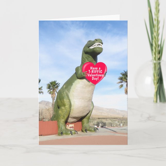 Tyrannosaurus Rex Dinosaur Valentine Holiday Card (Front)
