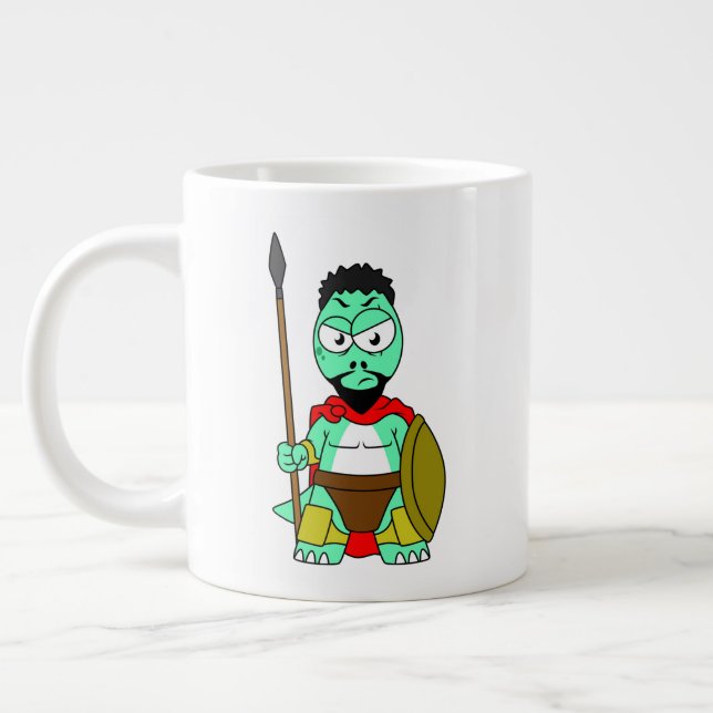 Tyrannosaurus Rex Dressed As Leonidas. Large Coffee Mug (Left)