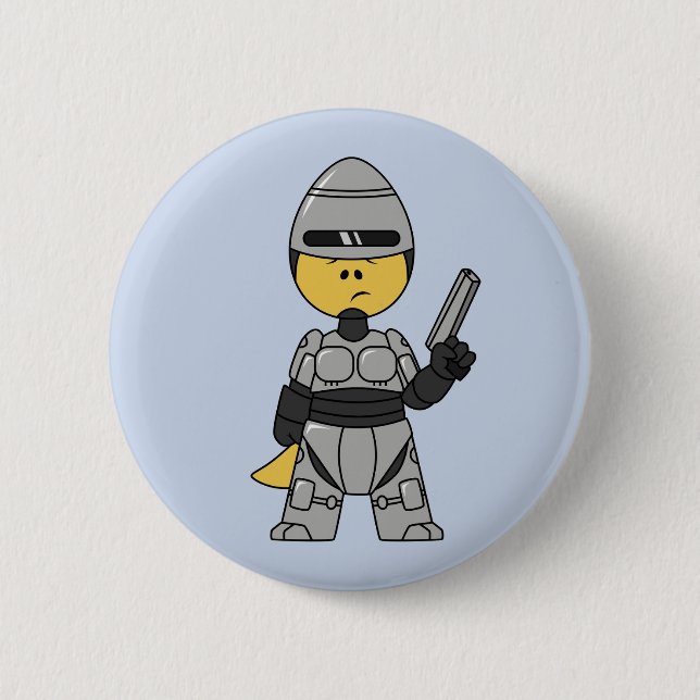 Tyrannosaurus Rex Dressed As Robocop. 6 Cm Round Badge (Front)