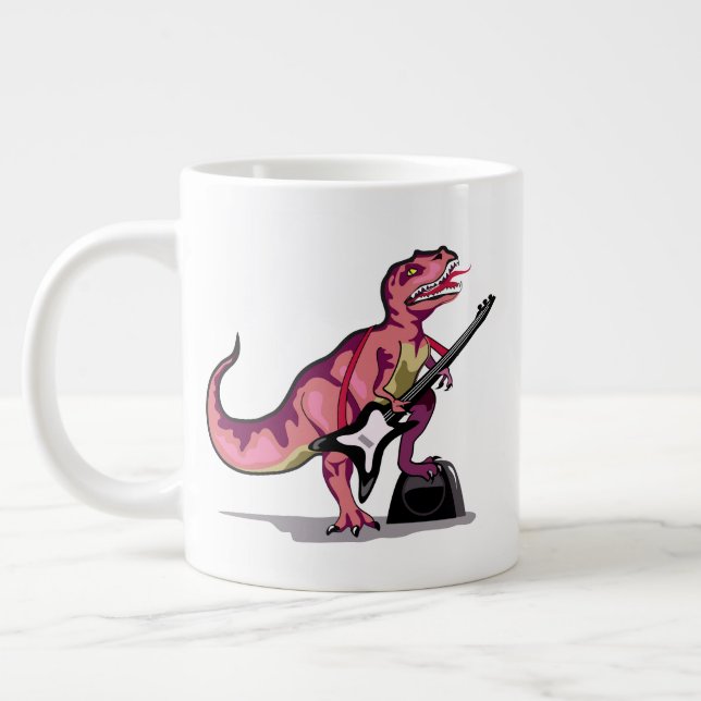 Tyrannosaurus Rex Playing The Guitar. Large Coffee Mug (Left)