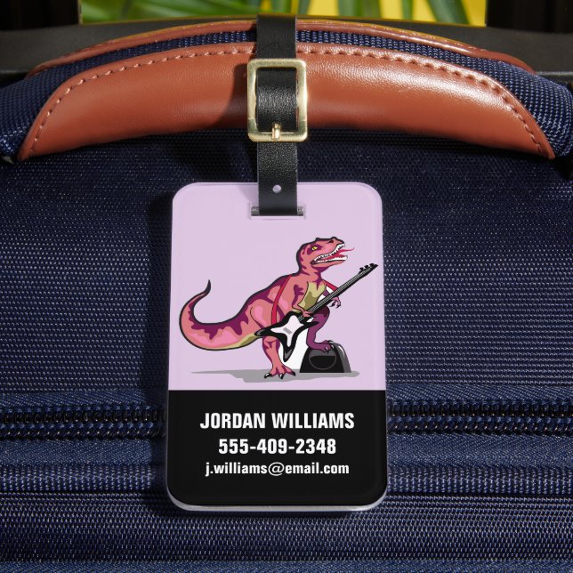 Tyrannosaurus Rex Playing The Guitar. Luggage Tag (Front Insitu 2)
