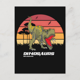 Tyrannosaurus rex roaring sunset retro design holiday postcard