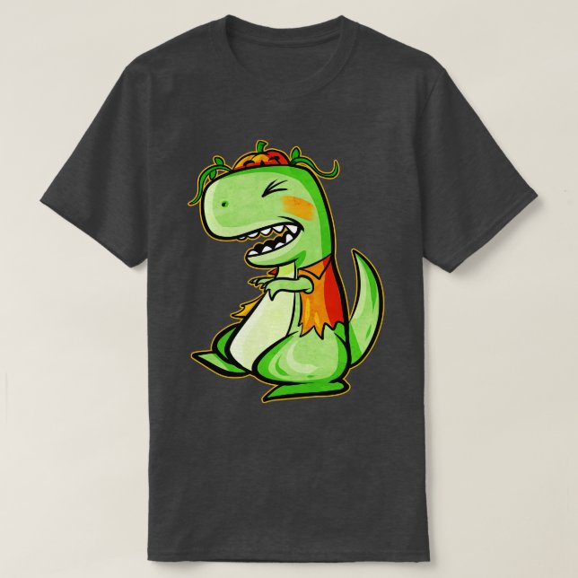 Tyrannosaurus Rex TRex With Vest And Pumpkin For H T-Shirt (Design Front)