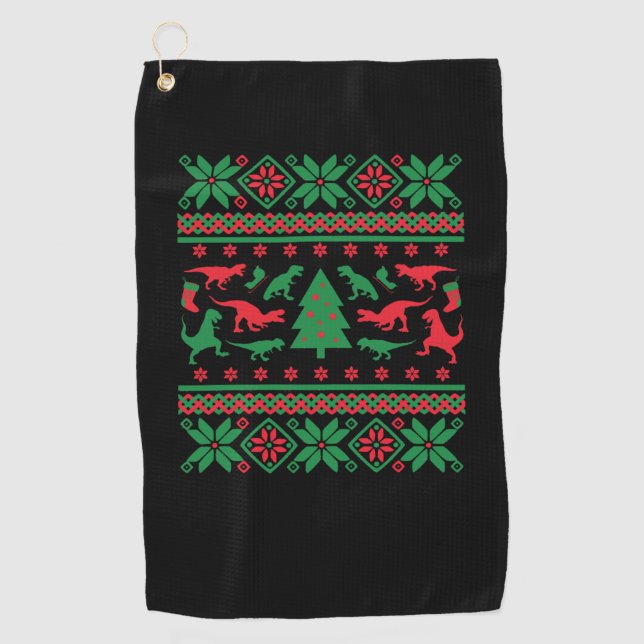 Tyrannosaurus Rex Ugly Christmas Sweater - Trex Ug Golf Towel (Front)