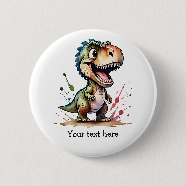 Tyrannosaurus Rex Watercolor Splash Personalised 6 Cm Round Badge (Front)