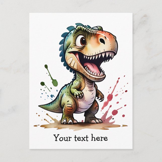 Tyrannosaurus Rex Watercolor Splash Personalised Postcard (Front)