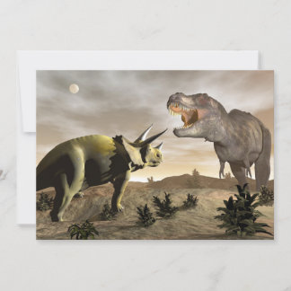 Tyrannosaurus roaring at triceratops - 3D render
