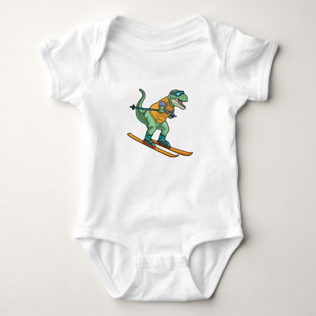 Tyrannosaurus Skier Ski goggles Ski Baby Bodysuit (Front)