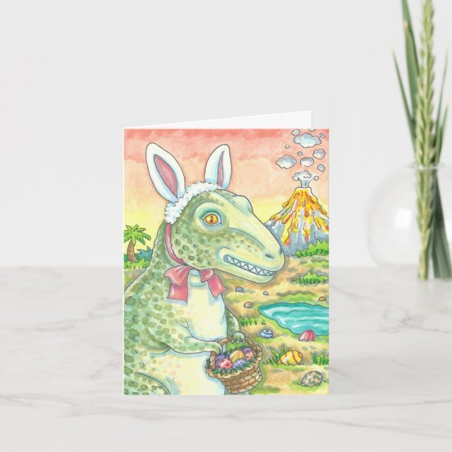 TYRANNOSAURUS T-REX EASTER BUNNY NOTE CARD Dino (Front)