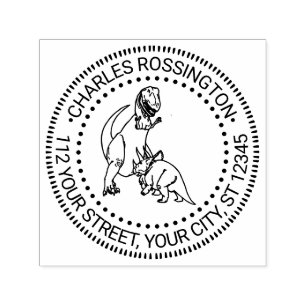 Tyrannosaurus, Triceratops Dinosaur Name Address Self-inking Stamp