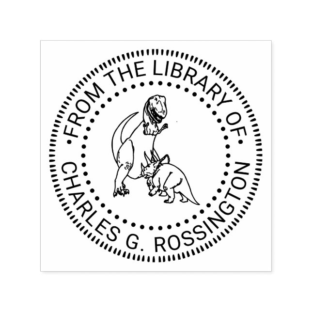 Tyrannosaurus, Triceratops Dinosaurs Library Book Self-inking Stamp (Design)