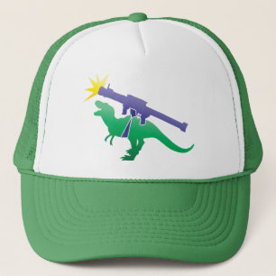 Tyranosaur rocket launcher trucker hat