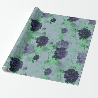 TYRIAN PURPLE FLORAL WRAPPING PAPER SHEETS