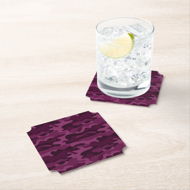 Tyrian Purple Monocolor Camo Paper Coaster (Insitu)