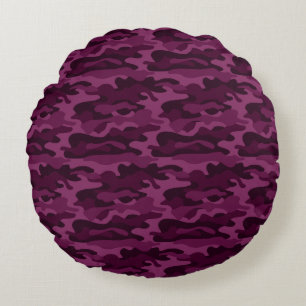 Tyrian Purple Monocolor Camo Round Cushion