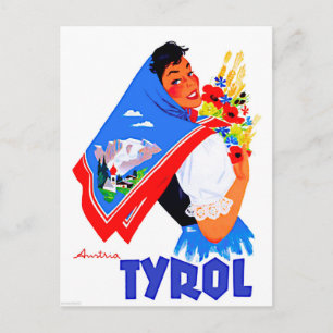 Tyrol,Austria.Woman with flowers and painted scarf Postcard