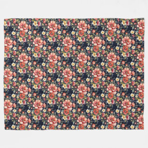 Tyrolean Flower Bouquets on Navy Fleece  Blanket
