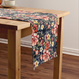 Tyrolean Flower Bouquets on Navy Fleece Short Table Runner