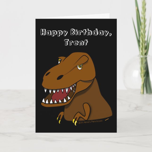 Tyrranosaurus Rex Kids Birthday Custom Name Card (Front)