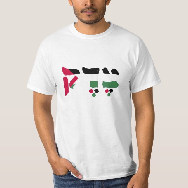 Tzedek / Justice - Hebrew with Palestine Colors T-Shirt (Front)