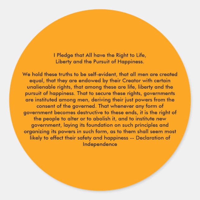 !!! U Create Declaration of Independence Classic Round Sticker (Front)
