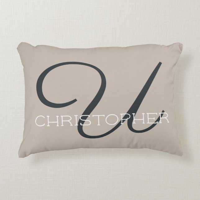 U Initial Calligraphy Name Taupe Tan Neutral Chic Decorative Cushion (Front)